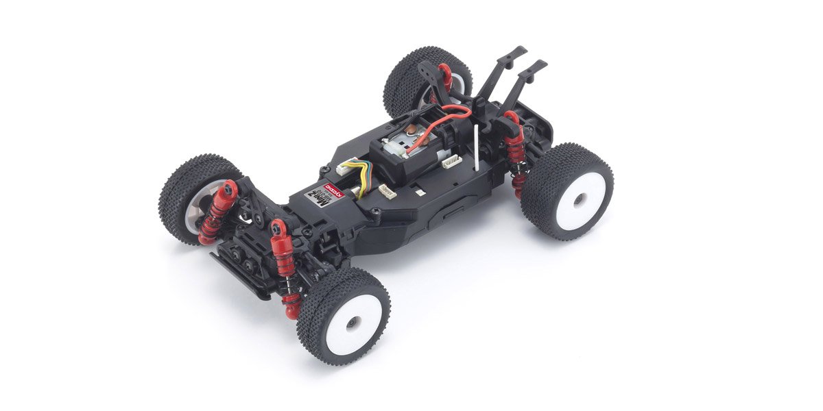 Shaft driven 4WD and 4-wheel independent suspension are condensed in the MINI-Z’s compact size. The chassis powers easily over small bumps and gaps.