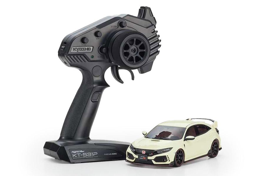 Includes stylish design of Syncro KT-531P transmitter. Features steering / throttle trim as well as dual rate adjustment of steering angle and control the flashing speed of optional LEDs. In addition, the transmitter has a Training Mode feature which limits speed of the car for easy learning (default setting at the time of shipment is Training Mode).