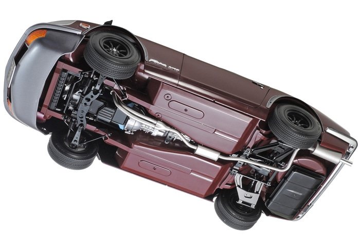 A detailed underside features accurate suspension and exhaust recreations, to name but a few parts.