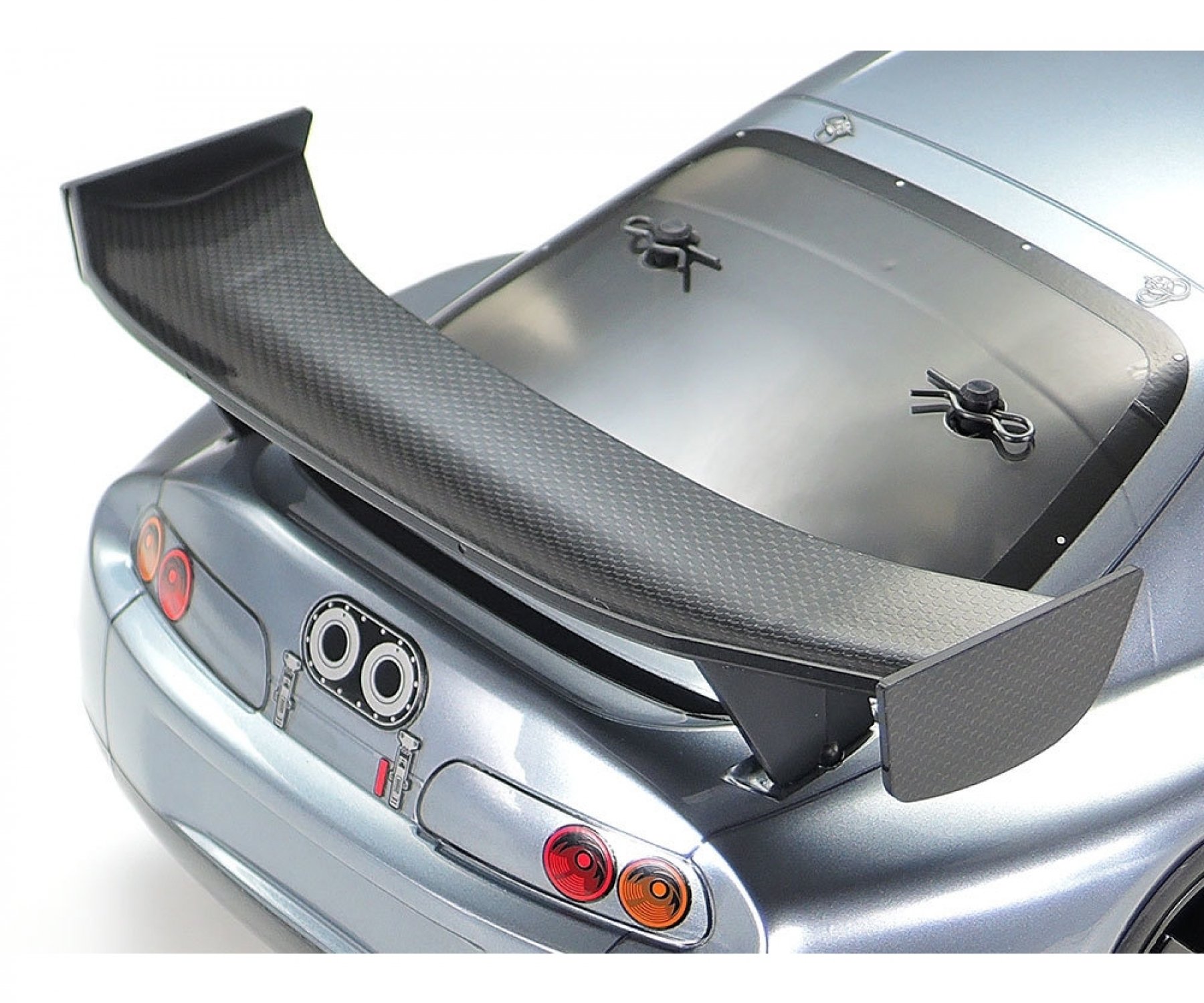 A big wing catches the eye at the rear of the model, with carbon fibre pattern sticker supplied.